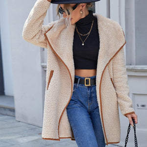 Lapel Irregular Medium Length Double Sided Plush Coat Furry Windbreaker Coat Women