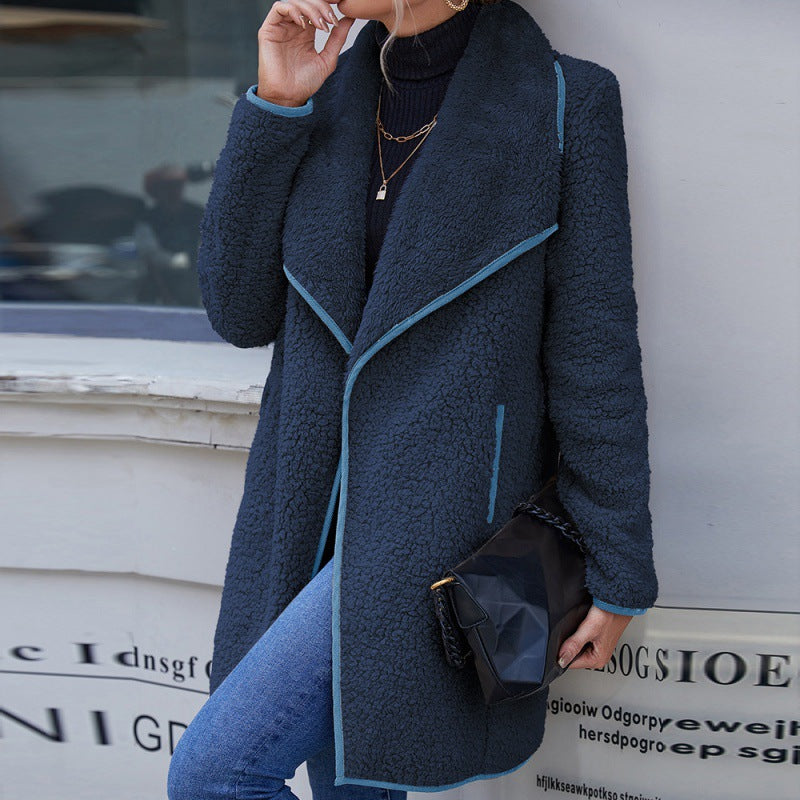 Lapel Irregular Medium Length Double Sided Plush Coat Furry Windbreaker Coat Women
