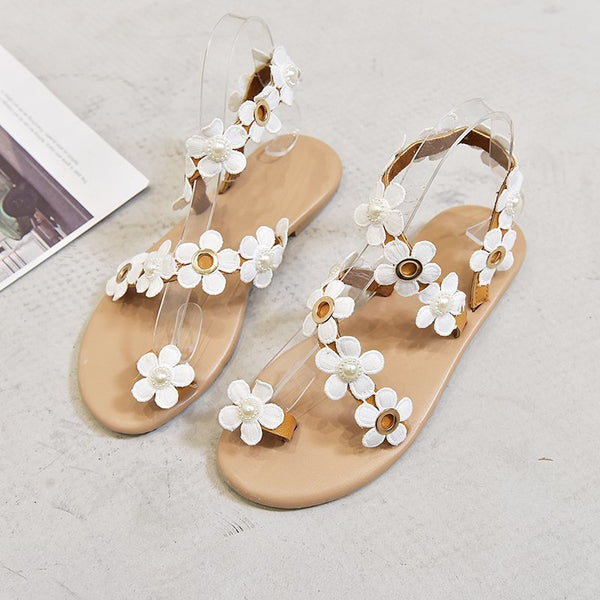 Plus Size Roman Flat Floral Pullover Slippers