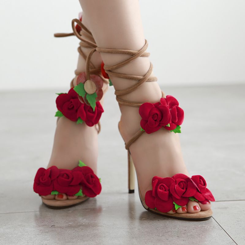 Jerwin- Rose Lace Up Heels