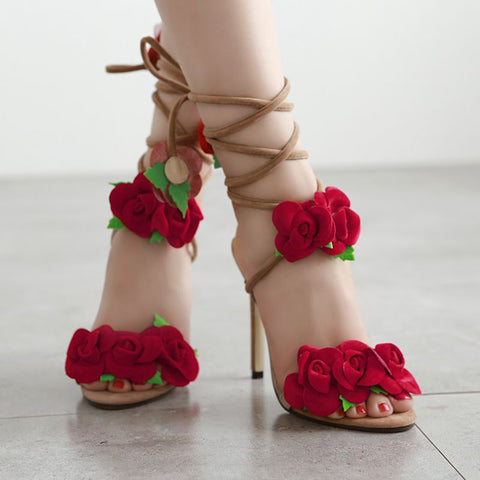 Jerwin- Rose Lace Up Heels