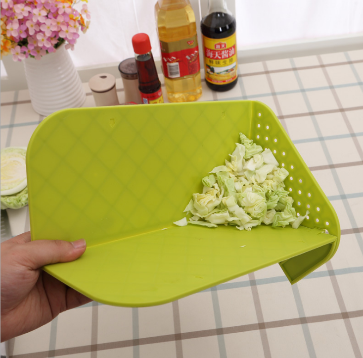 Plastic 2 in 1 Cutting Board and Drainer, Foldable Chopping Mat, with Hanging hole and Safety Lock, Bright Green
