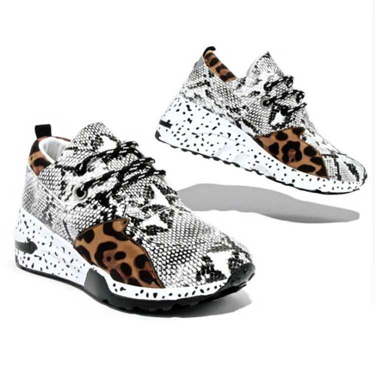 Leopard color matching lace up casual sports shoes