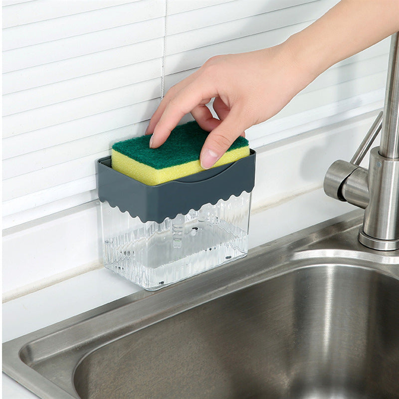 USA 2-in-1 Soap Dispenser Sponge Caddy Push-type Liquid Box Detergent Automatic Dosing Box