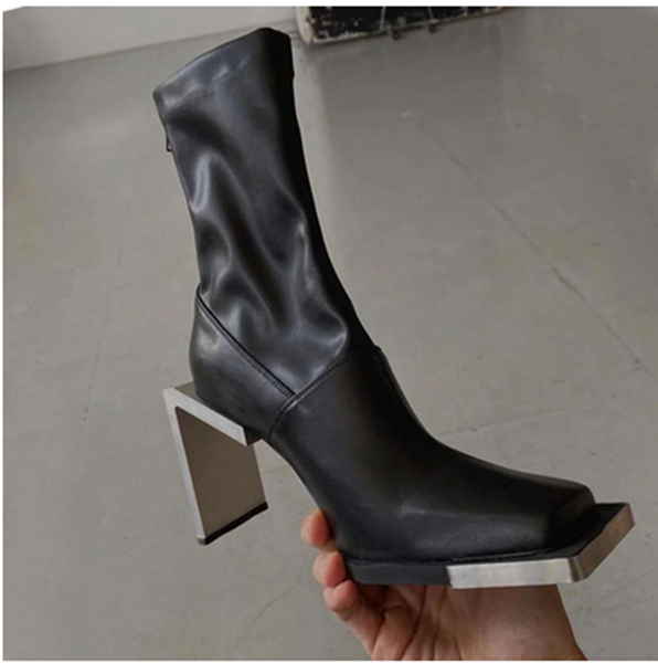 Square Head Square Heel Zipper Net Red High-heeled Thin Boots Functional Wind Short Boots