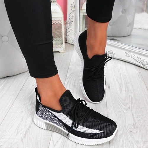 Leopard color matching lace up casual sports shoes