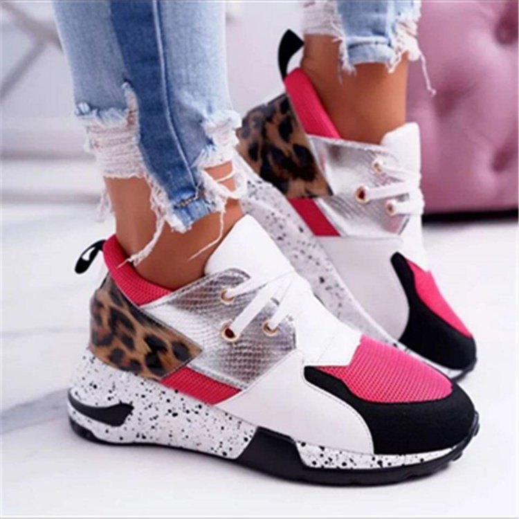Leopard color matching lace up casual sports shoes