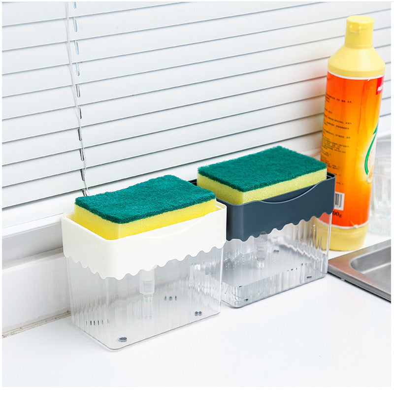USA 2-in-1 Soap Dispenser Sponge Caddy Push-type Liquid Box Detergent Automatic Dosing Box