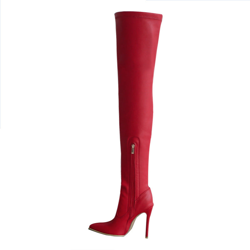 Over-the-knee Boots With Pointed Toe And High Stiletto Heel