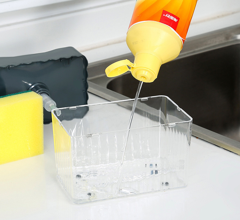 USA 2-in-1 Soap Dispenser Sponge Caddy Push-type Liquid Box Detergent Automatic Dosing Box