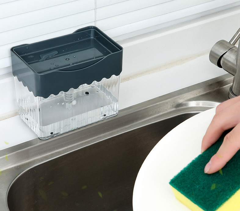 USA 2-in-1 Soap Dispenser Sponge Caddy Push-type Liquid Box Detergent Automatic Dosing Box