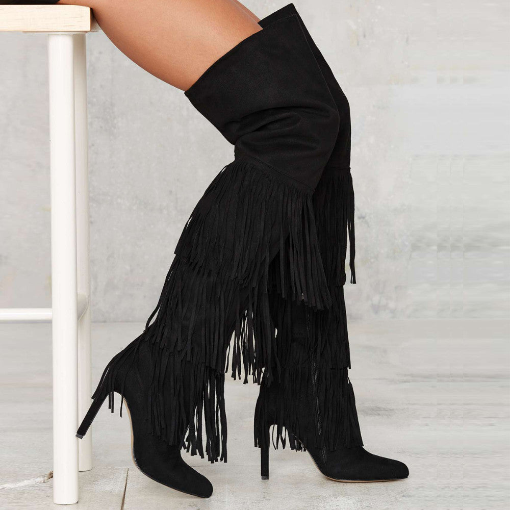 Fringed High Heel Over The Knee Boots