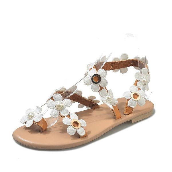 Plus Size Roman Flat Floral Pullover Slippers