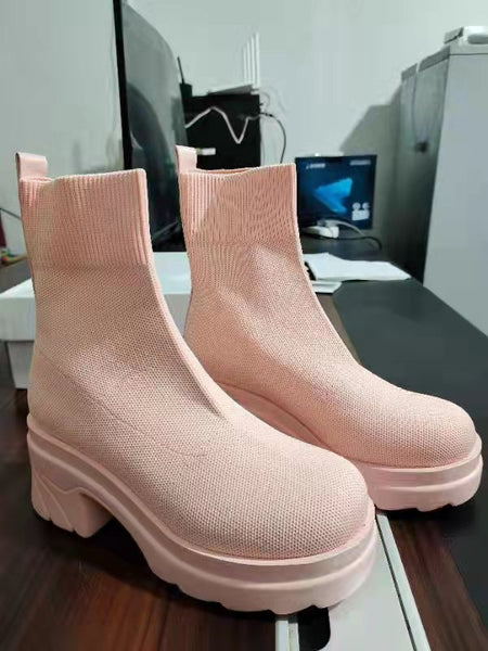 Women's Fashion Polyurethane Large Size Sponge Cake Platform Socks Boots