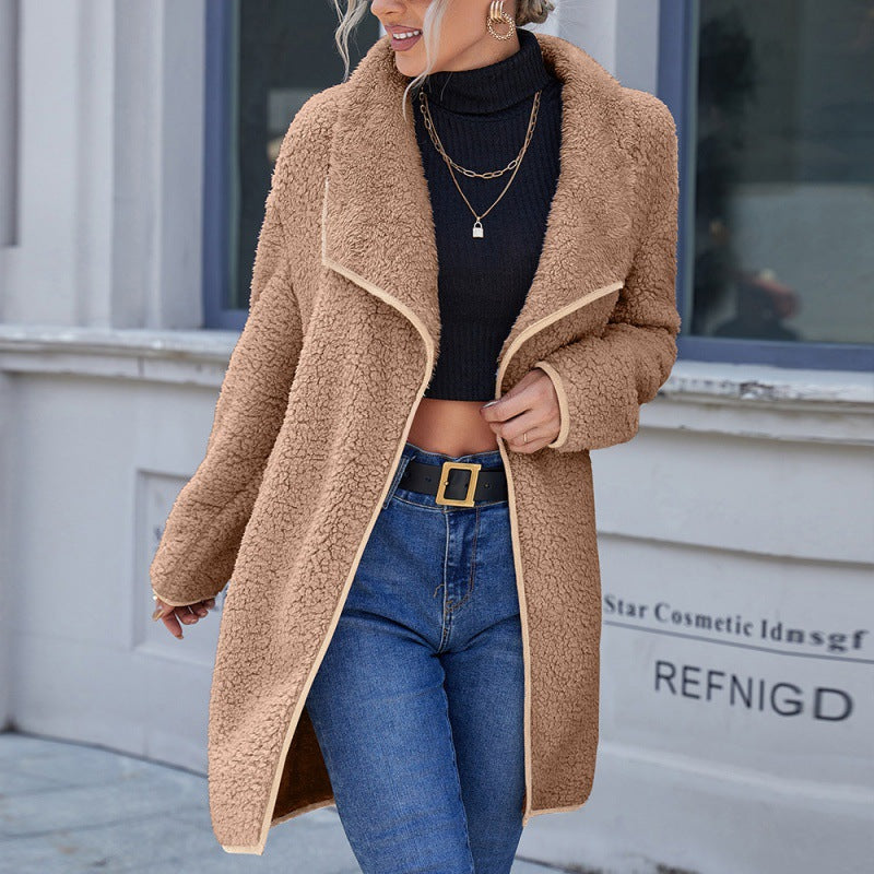 Lapel Irregular Medium Length Double Sided Plush Coat Furry Windbreaker Coat Women