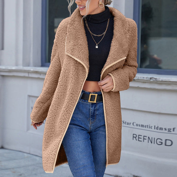 Lapel Irregular Medium Length Double Sided Plush Coat Furry Windbreaker Coat Women