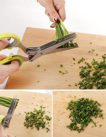 Tainless Steel Multi-function Kitchen Multi-layer Spice Chopped Green Onion Cut Five-layer Scissors