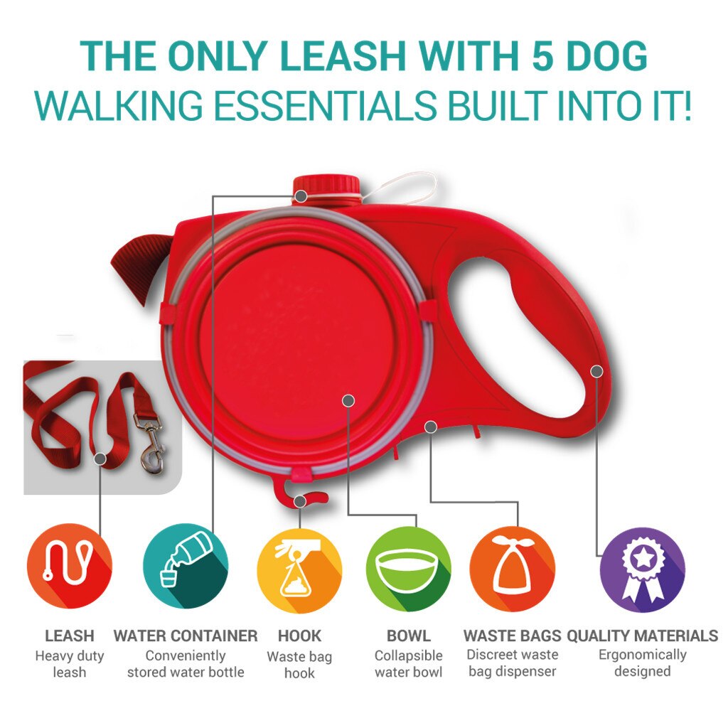 Pawlgo-Multi-Functional Dog Leash W/Built-In Water Bottle