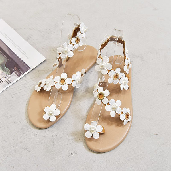 Plus Size Roman Flat Floral Pullover Slippers