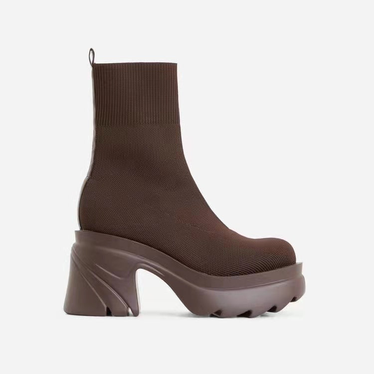 Women's Fashion Polyurethane Large Size Sponge Cake Platform Socks Boots