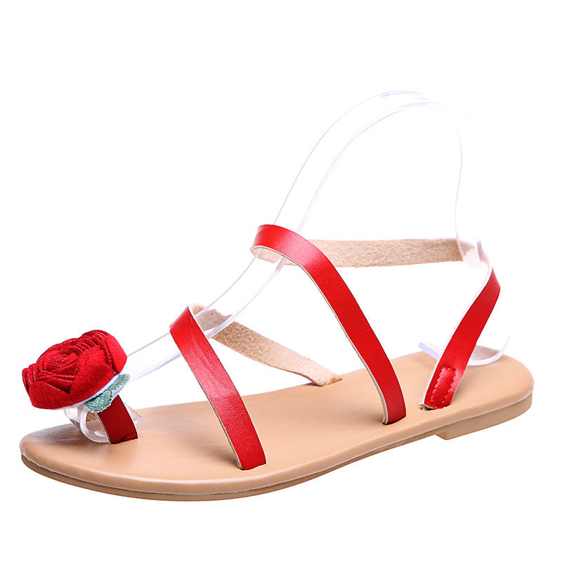 European And American Set-toe Flower Flat Sandals