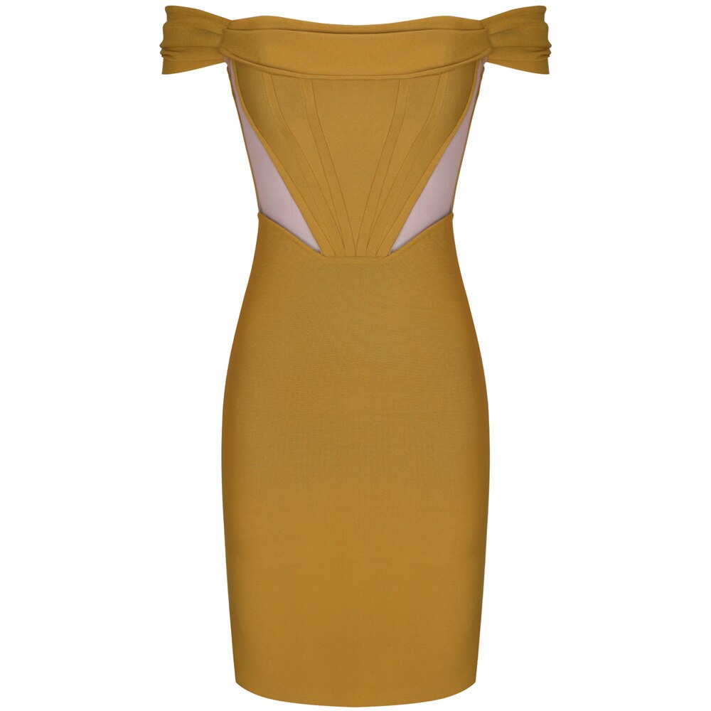 Bandage Dress 2021 New Arrival Yellow Bandage Dress Bodycon Women Summer Sexy Off Shoulder Club Evenning Celebrity Party Dresses