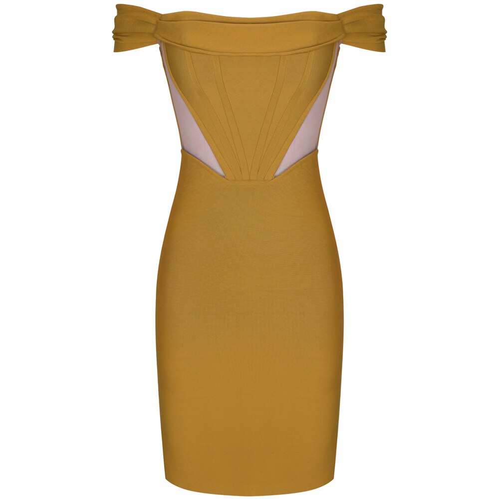 Bandage Dress 2021 New Arrival Yellow Bandage Dress Bodycon Women Summer Sexy Off Shoulder Club Evenning Celebrity Party Dresses