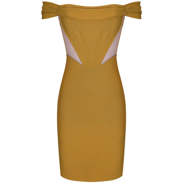 Bandage Dress 2021 New Arrival Yellow Bandage Dress Bodycon Women Summer Sexy Off Shoulder Club Evenning Celebrity Party Dresses