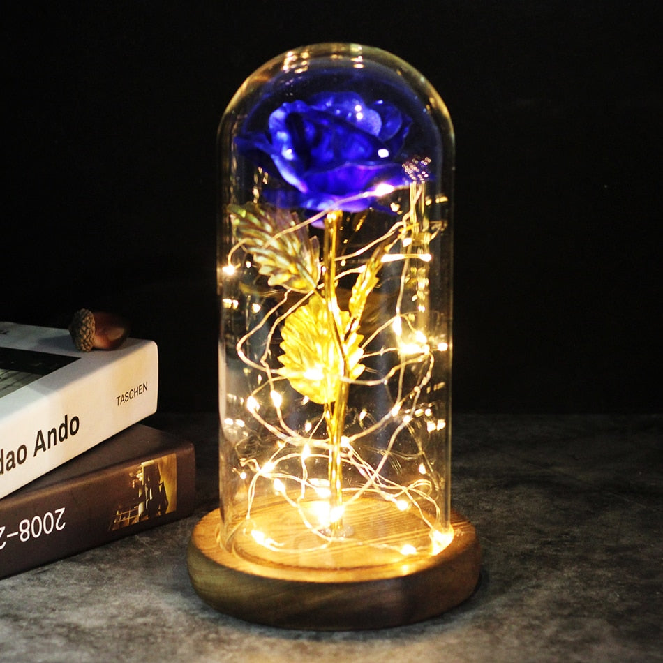 2020 LED Enchanted Galaxy Rose Eternal 24K Gold Foil Flower With Fairy String Lights In Dome For Christmas Valentine's Day Gift