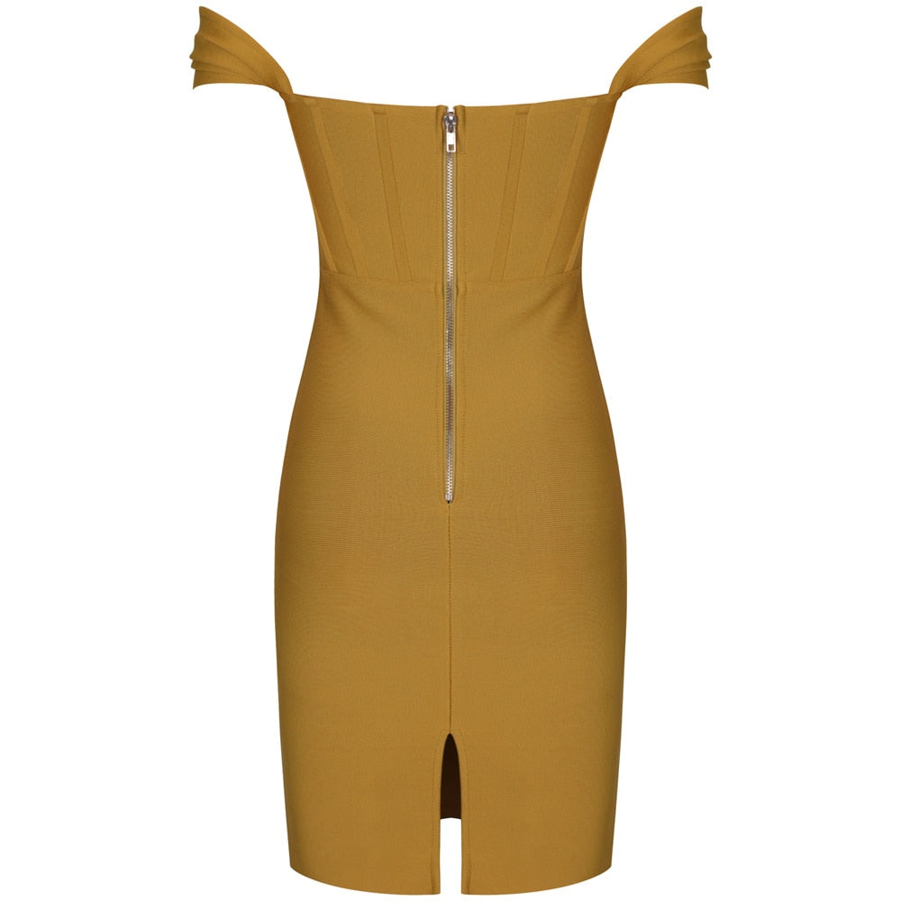 Bandage Dress 2021 New Arrival Yellow Bandage Dress Bodycon Women Summer Sexy Off Shoulder Club Evenning Celebrity Party Dresses