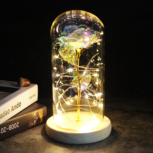 2020 LED Enchanted Galaxy Rose Eternal 24K Gold Foil Flower With Fairy String Lights In Dome For Christmas Valentine's Day Gift