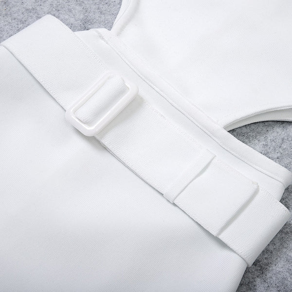 BEAUKEY New Summer Sexy Women White Belt HL Bandage Dress Hollow Out Bodycon Vestido Club Celebrity Evening Party Halter Dresses
