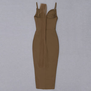 BEAUKEY 2021 Ladies Sexy Midi Length Dress Women Brown Mesh Strap Sleeveless Dress Bodycon Backless Party Vestidos