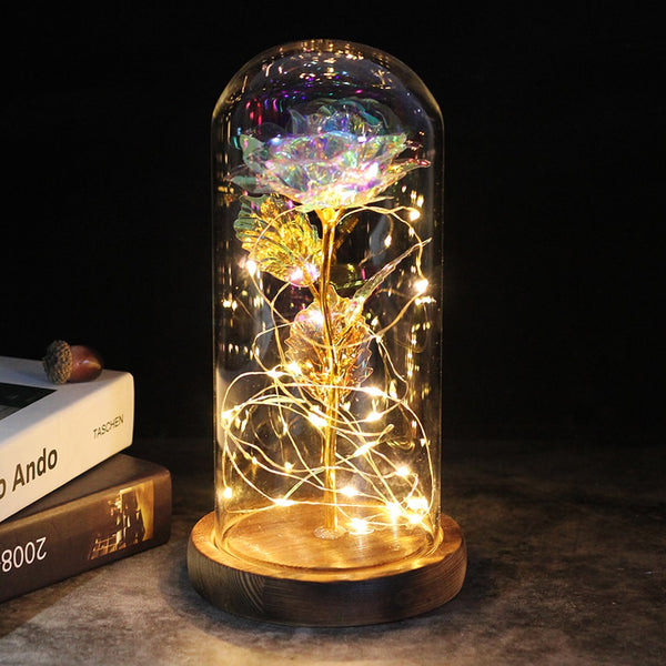2020 LED Enchanted Galaxy Rose Eternal 24K Gold Foil Flower With Fairy String Lights In Dome For Christmas Valentine's Day Gift