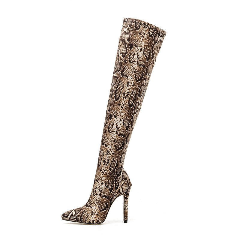 Leopard grain Serpentine Long Boots Women High Heel Boot Pointed Toe Sexy club Shoes Thigh High Over-the-Knee Boots rtg5