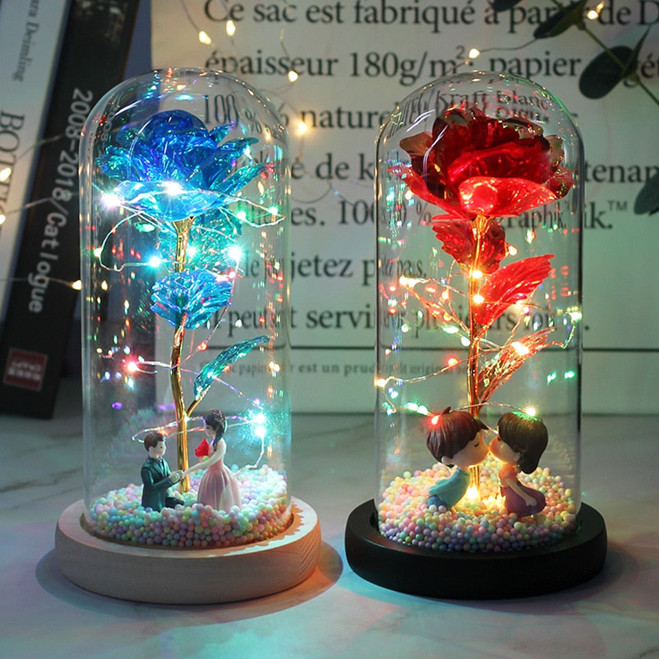 2020 LED Enchanted Galaxy Rose Eternal 24K Gold Foil Flower With Fairy String Lights In Dome For Christmas Valentine's Day Gift
