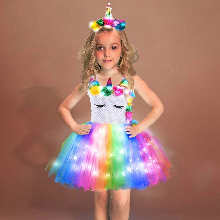Girls Shiny Unicorn TUT Dress Glowing Kids Unicorn Dresses For Girls Hallowmas Party Princess Dress Children Clothing vestidos