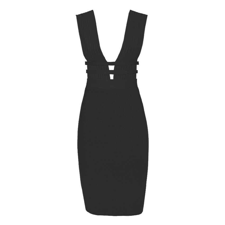 Sexy Pink Dresses Bodycon Sexy Keyhole Deep V Neck Sleeveless Dress Knee Length Hollow out Khaki Party Dresses Black