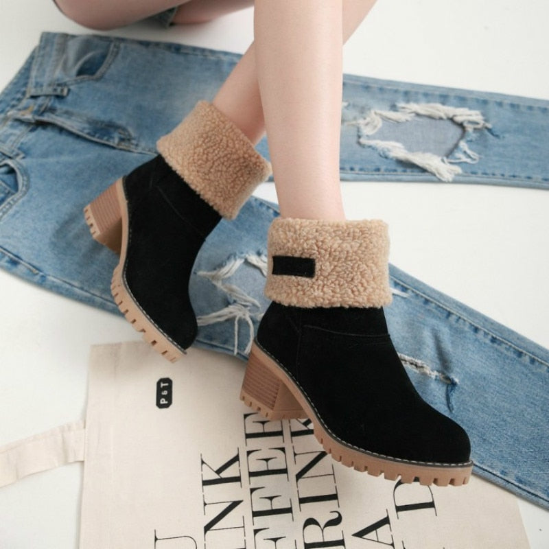 Women Winter Fur Warm Snow Boots Ladies Warm Wool Booties Ankle Boot Comfortable Shoes Plus Size 35-43 Casual Women Mid Boots