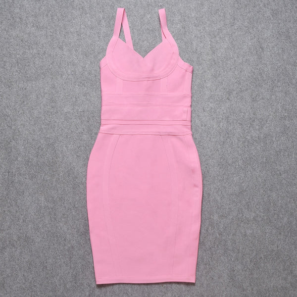BEAUKEY Fashion Pink Sexy HL Bandage Dresses Women Spaghetti Strap Belt Sashes Green White V Neck Party Club Vestidos Bodycon