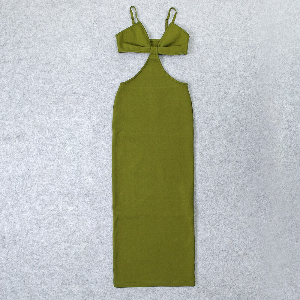 Red Summer Women White Khaki Dress Bodycon Black Sexy Brown Club Celebrity Evening Hollow Party Maxi Dresse Ankle Length
