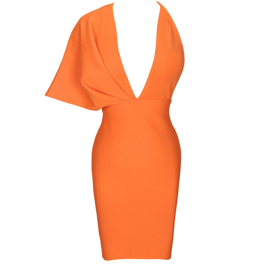 bandage dress 2021 summer orange bodycon dress for women sexy v neck backless mini club celebrity party dresses birthday outfit