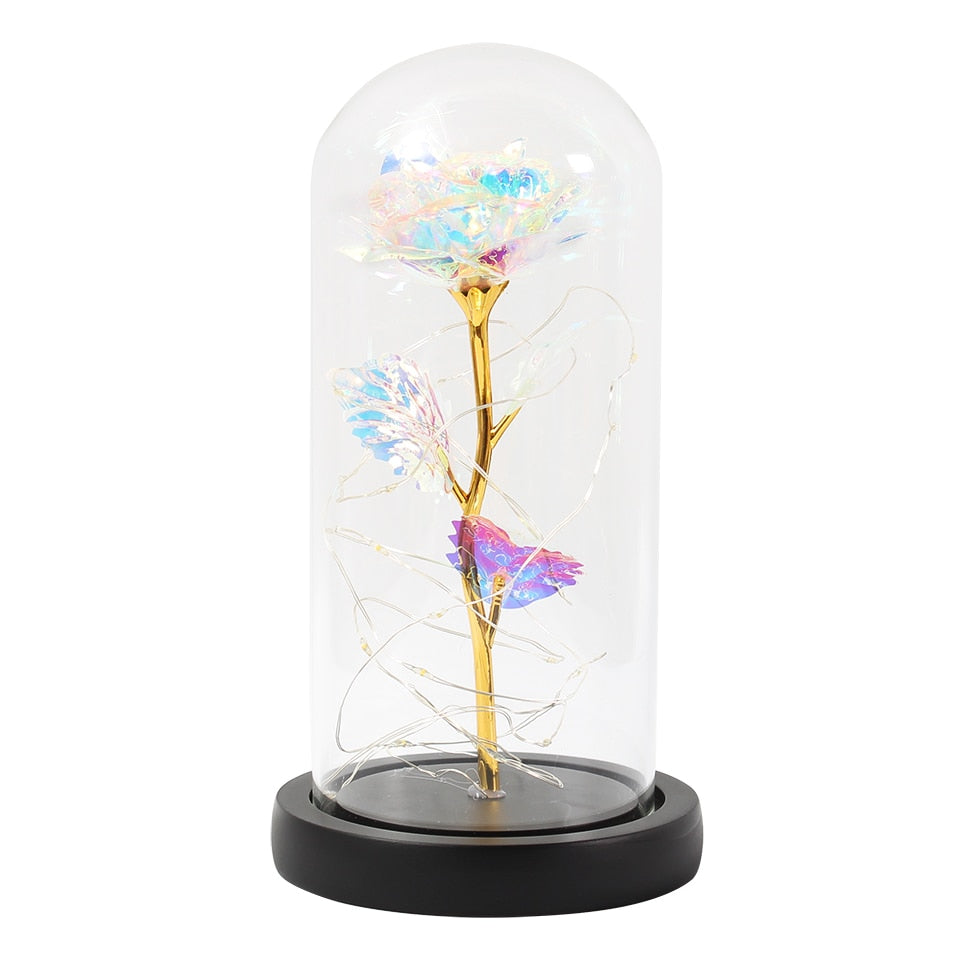 2020 LED Enchanted Galaxy Rose Eternal 24K Gold Foil Flower With Fairy String Lights In Dome For Christmas Valentine's Day Gift