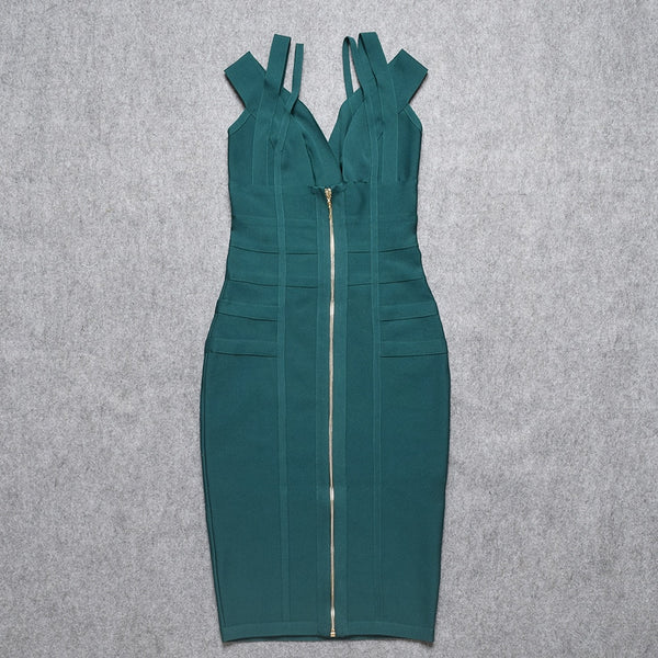 BEAUKEY 2019 Hot Sexy V Neck Green HL Bandage Dress Double Strap Party Club Elastic White Red Bodycon Vestido Plus Size XL China