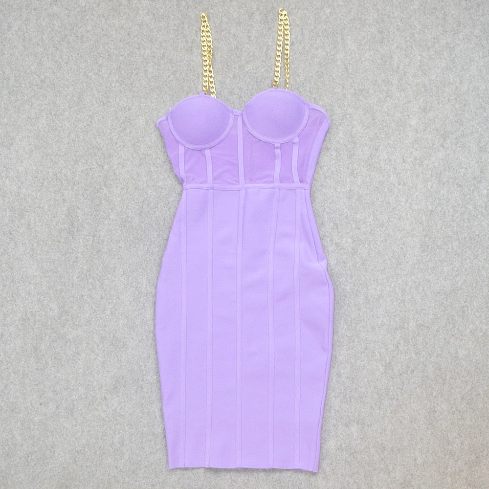 BEAUKEY Sexy Purple Spaghetti Summer Mesh HL Bandage Knee Length Women Party Red Bodycon Dress Padded Black Club Vestido Maxi XL
