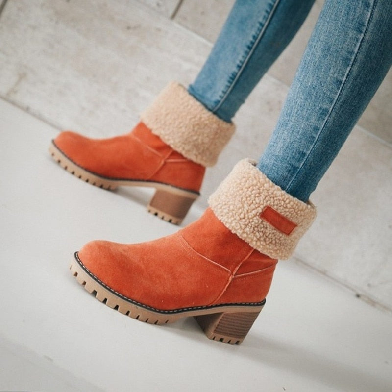 Women Winter Fur Warm Snow Boots Ladies Warm Wool Booties Ankle Boot Comfortable Shoes Plus Size 35-43 Casual Women Mid Boots