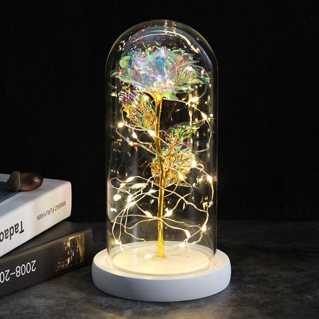2020 LED Enchanted Galaxy Rose Eternal 24K Gold Foil Flower With Fairy String Lights In Dome For Christmas Valentine's Day Gift