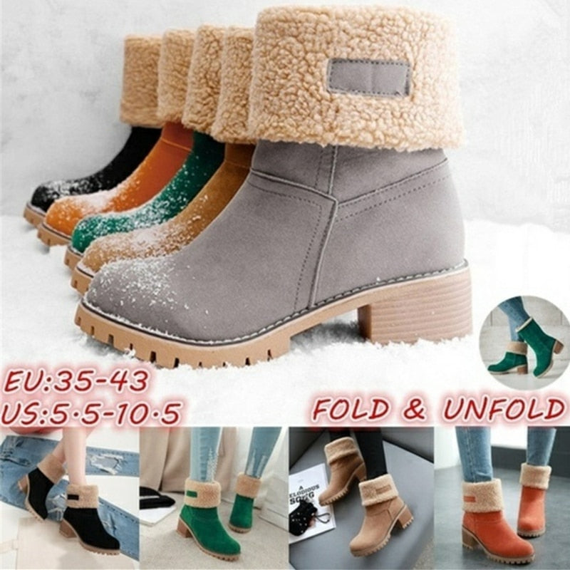 Women Winter Fur Warm Snow Boots Ladies Warm Wool Booties Ankle Boot Comfortable Shoes Plus Size 35-43 Casual Women Mid Boots