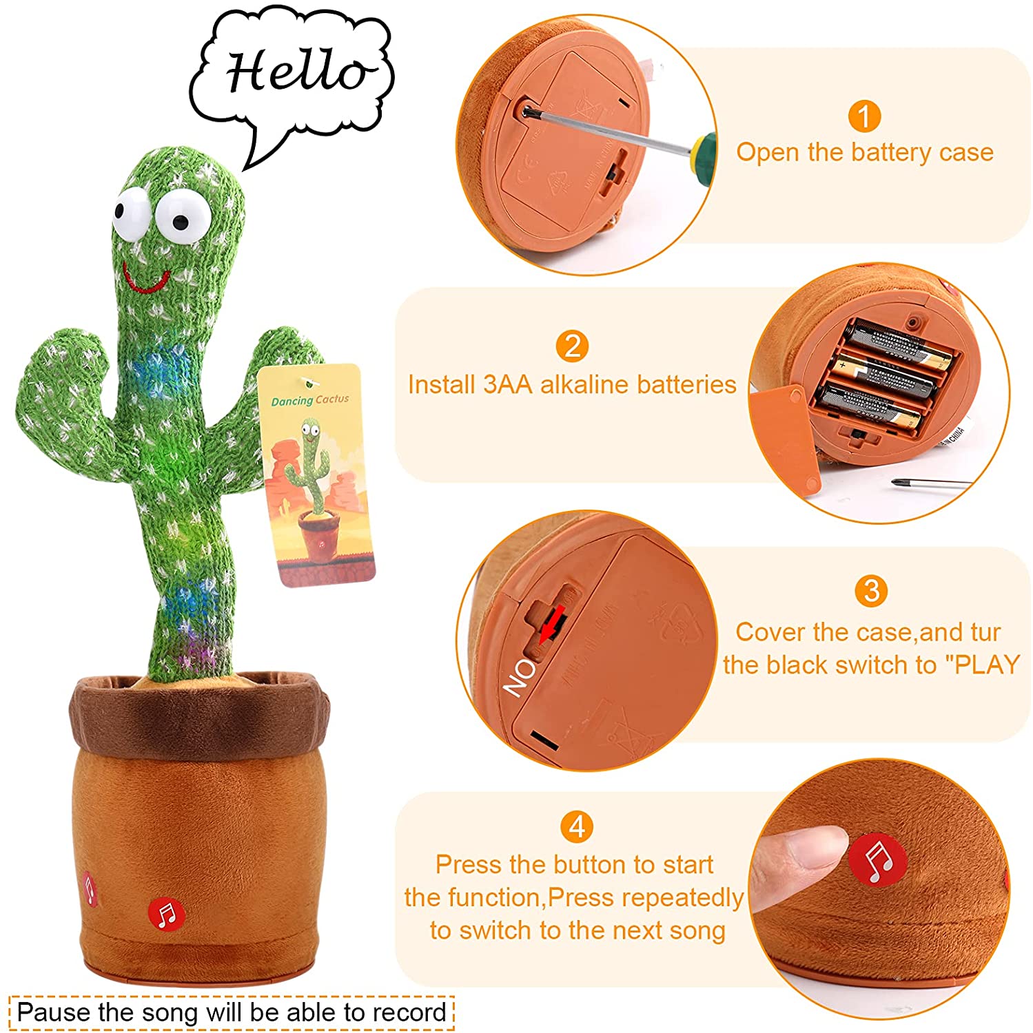 Christmas Gifts  Dancing Cactus Electron Plush Toy Soft Plush Doll Babies Cactus That Can Sing And Dance Voice Interactive Bled