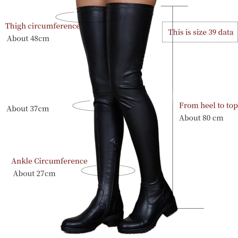 Thigh High Boots Women Winter Pu Leather Comfortable Low Heel Shoes Female Over The Knee Waterproof Boots Ladies Plus Size 43